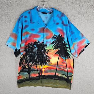 Vintage ODO Palm Trees Sunset Casual Hawaiian‎ Shirt Medium Y2K Shirt